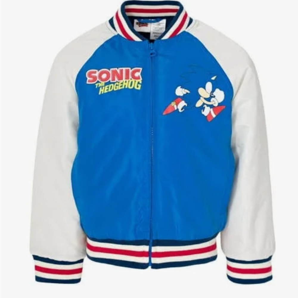 SEGA Sonic The Hedgehog French Terry Zip Up Varsity Bomber Jacket